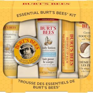 Burt's Bees Christmas Gifts, 5 Stocking Stuffers Products, Everyday Essentials Set - Original Beeswax Lip Balm, Deep Cleansing Cream, Hand Salve, Body Lotion & Coconut Foot Cream, Travel Size